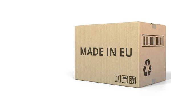 Cartón con texto MADE IN EU, renderizado 3D —  Fotos de Stock