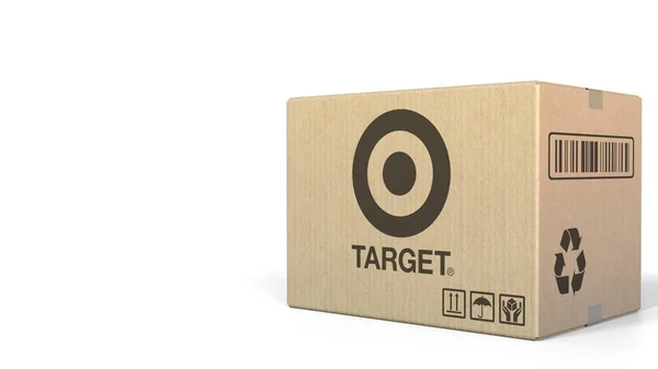 Κουτί με το λογότυπο του στόχου. Συντακτική 3d rendering — Φωτογραφία Αρχείου