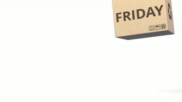 黑色星期五的文字在纸箱, 空白的标题。3d 动画 — 图库视频影像