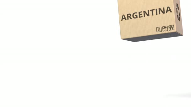 阿根廷产品的文字上的纸箱, 空白的标题。3d 动画 — 图库视频影像