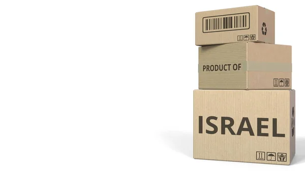Fallande lådor med produkten av Israel text. Konceptuell 3d-rendering — Stockfoto