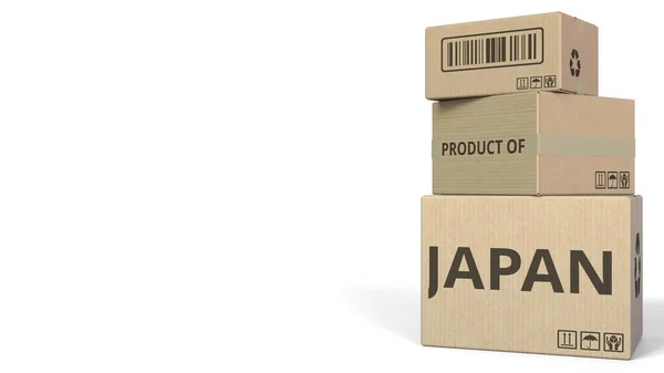 Caixas com legenda do PRODUTO DE JAPÃO. Renderização 3D — Fotografia de Stock