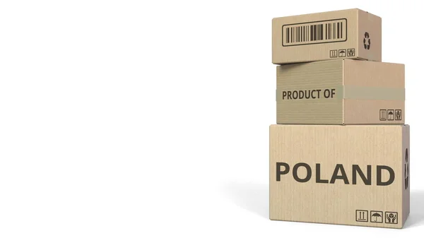 Κουτιά με λεζάντα προϊόν της Πολωνίας. 3D rendering — Φωτογραφία Αρχείου