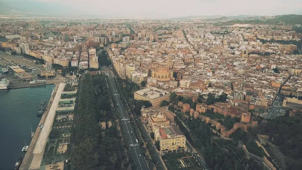 Aerial view of Malaga port and cityscape, Spain — Stock Photo, Image