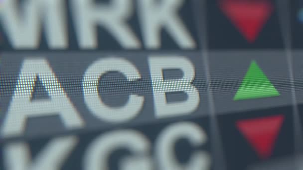 AURORA CANNABIS ACB stock ticker, editorial conceitual loopable animation — Vídeo de Stock