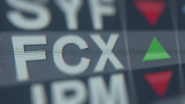 FREEPORT-MCMORAN FCX stock ticker on the screen. Editorial loopable animation — Stock Video