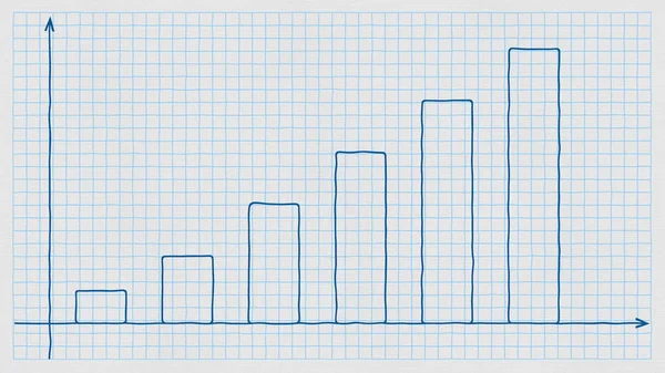 Gráfico de barras en aumento escrito a mano en papel a cuadros. Ilustración conceptual —  Fotos de Stock