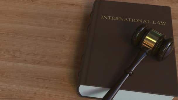 国際法の本と裁判官の小槌。概念の 3 d アニメーション — ストック動画