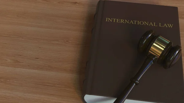 आंतरराष्ट्रीय कायदा पुस्तक आणि न्यायाधीश गवेल. संकल्पनात्मक 3D रेंडरिंग — स्टॉक फोटो, इमेज