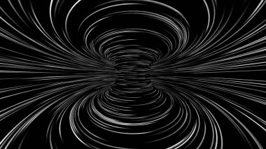Turning black and white striped torus, inner view. 3D rendering clipart