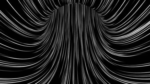 Siyah ve beyaz çizgili tüneli üzerinden uçuş. 3D render — Stok fotoğraf