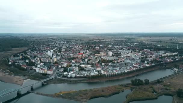 Luftaufnahme Der Polnischen Stadt Slubice Und Des Flusses Oder — Stockvideo