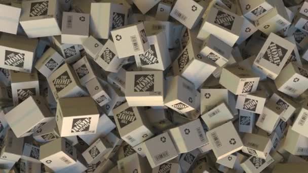 THE HOME DEPOT logo on piled cartons. Editorial animation — Stock Video