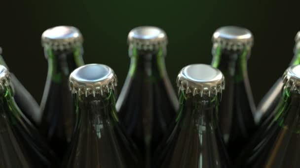 Ряд зеленых бутылок, зацикленная анимация — стоковое видео