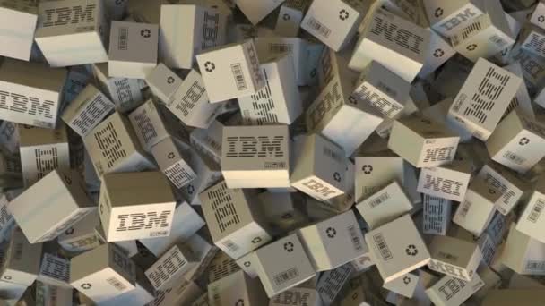 Pilha de caixas com logotipo IBM. Animação editorial — Vídeo de Stock