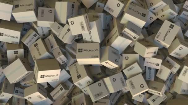 Microsoft-Logo auf gestapelten Kartons. redaktionelle Animation — Stockvideo
