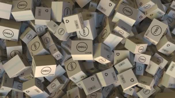 DELL logo on piled cartons. Editorial animation — Stock Video