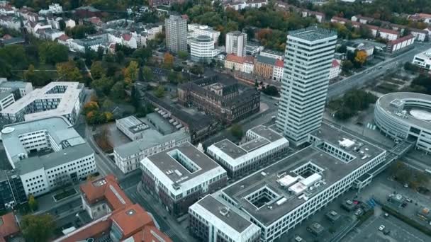 Gebouwen in Frankfurt aan de Oder centrum, luchtfoto. Duitsland — Stockvideo
