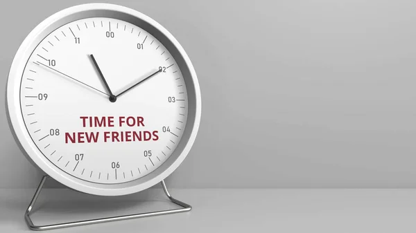 TIME FOR NEW FRIENDS caption on the clock face. Conceptual 3D rendering — Stock Photo, Image