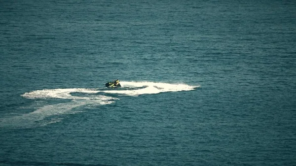 Веселі лижні гонщики розважаються на морі. Телефонний знімок об'єктива — стокове фото