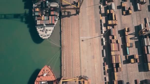 VALENCIA, SPAIN - OCTOBER 2, 2018. Aerial view of seaport container terminal and docked cargo ships — Stock Video