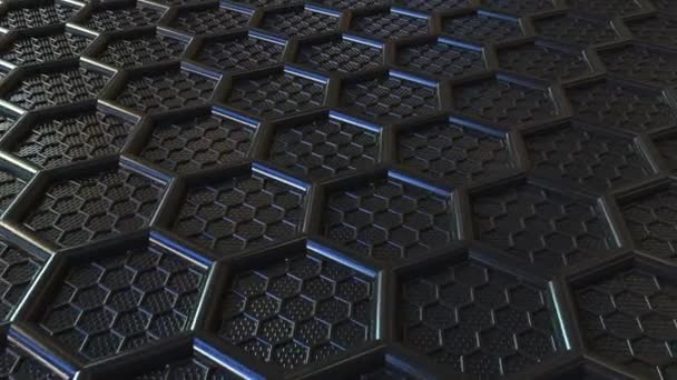 抽象的な黒いプラスチック製の六角形。現代の科学技術関連の単発アニメ — ストック動画
