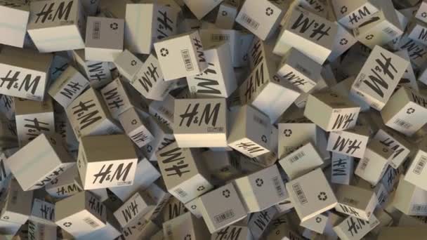 HM-logotypen på staplade kartonger. Redaktionella animation — Stockvideo