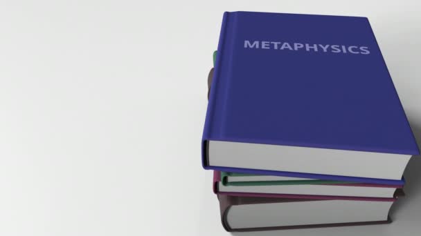 Titel der Metaphysik auf dem Buch, konzeptionelle 3D-Animation — Stockvideo