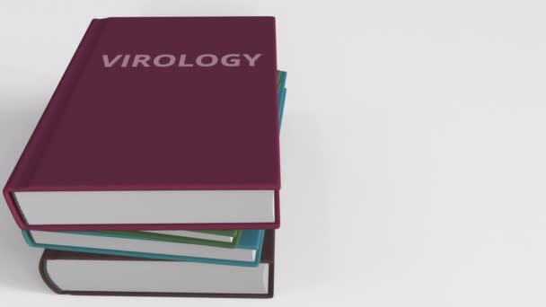 Pile of books on VIROLOGY. 3D animation — Stock Video