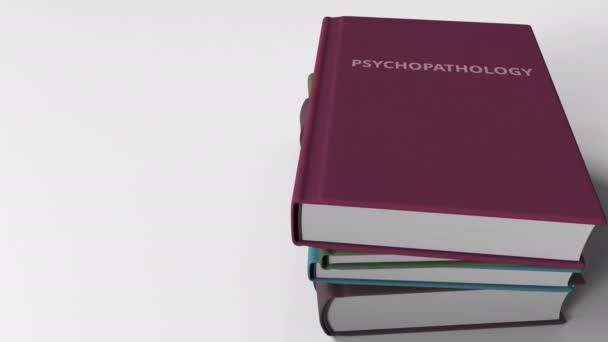 Boek met de titel van de psychopathologie. 3D animatie — Stockvideo