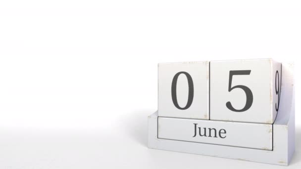 5 giugno data sul calendario dei blocchi retrò, animazione 3D — Video Stock