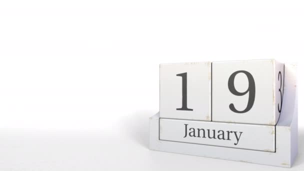 19 января дата по календарю ретро блоков, 3D анимация — стоковое видео