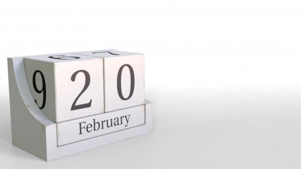 20 februari datum vintage kub kalendern, 3d-animering — Stockvideo