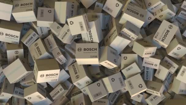 Boxes with BOSCH logo. Editorial animation — Stock Video