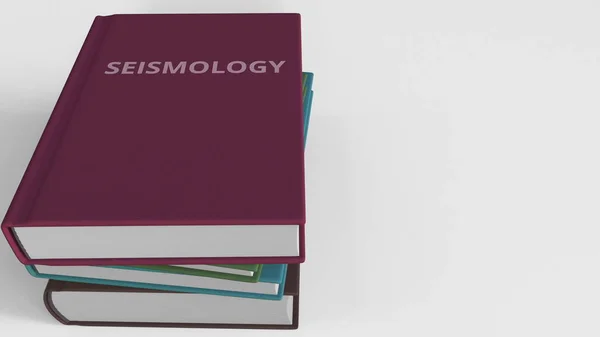 Livro com título de SEISMOLOGIA. Renderização 3D — Fotografia de Stock