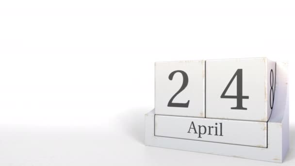 Április 24-én dátum a retro blokk naptár, 3d animáció — Stock videók