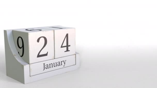 24. Januar Datum auf Holzklötzen Kalender. 3D-Animation — Stockvideo