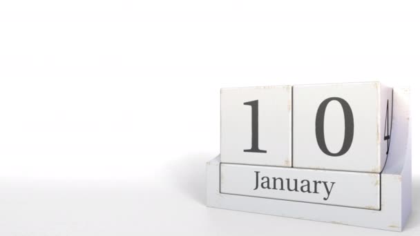 10 января дата на календаре деревянных блоков. 3D анимация — стоковое видео