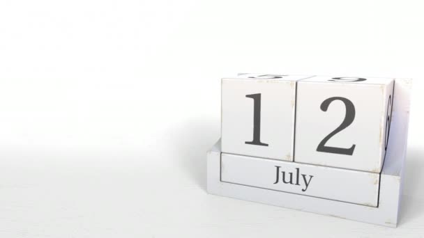 12 липня в календарі дерев'яних блоків. 3D анімація — стокове відео