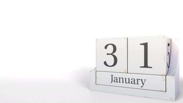 Calendário do cubo mostra 31 de janeiro data. Animação 3D — Vídeo de Stock