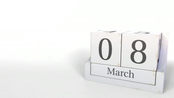3月8日日期在复古块日历, 3d 动画 — 图库视频影像