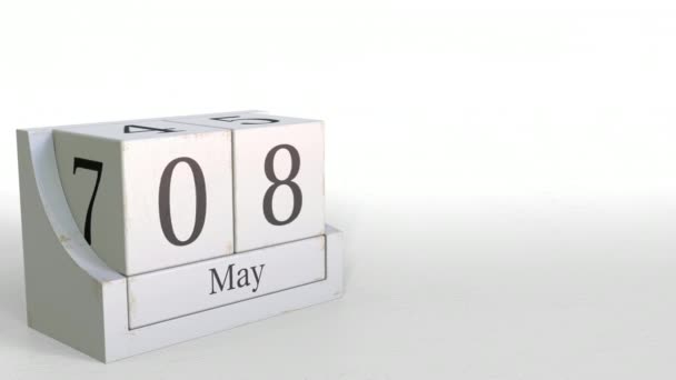 Maio 8 data em blocos retro calendário, animação 3D — Vídeo de Stock