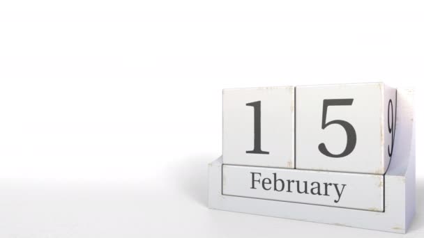 15 februari datum på retro block kalender, 3d-animering — Stockvideo