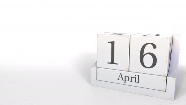 16 aprile data sul calendario mattoncini di legno. Animazione 3D — Video Stock