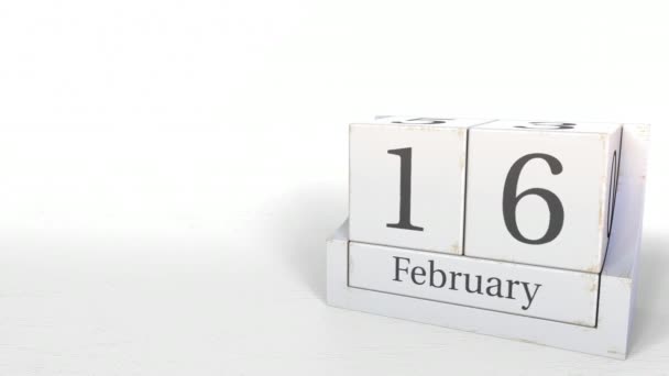 Ημερομηνία 16 Φεβρουάριος μπλοκ ρετρό ημερολόγιο, 3d animation — Αρχείο Βίντεο