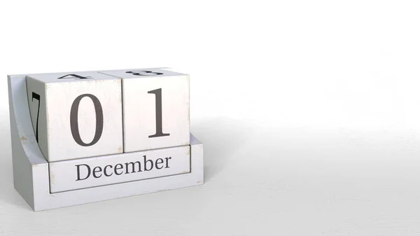 1 de diciembre fecha en el calendario de bloques de madera. Renderizado 3D — Foto de Stock