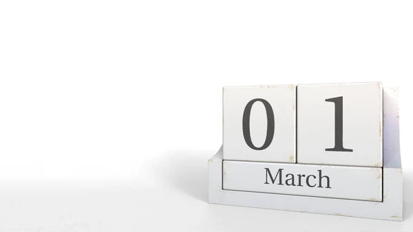 March 1 date on vintage cube calendar, 3D rendering — Stock Photo, Image