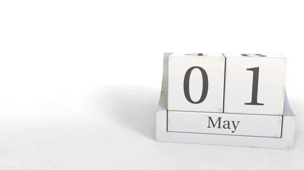 1 mei datum op houtblokken kalender. 3D-rendering — Stockfoto
