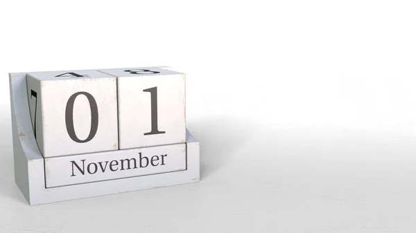 November 1 Datum auf Holz Ziegel Kalender. 3D-Darstellung — Stockfoto