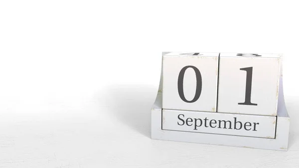 Kubus kalender wordt 1 September datum weergegeven. 3D-rendering — Stockfoto